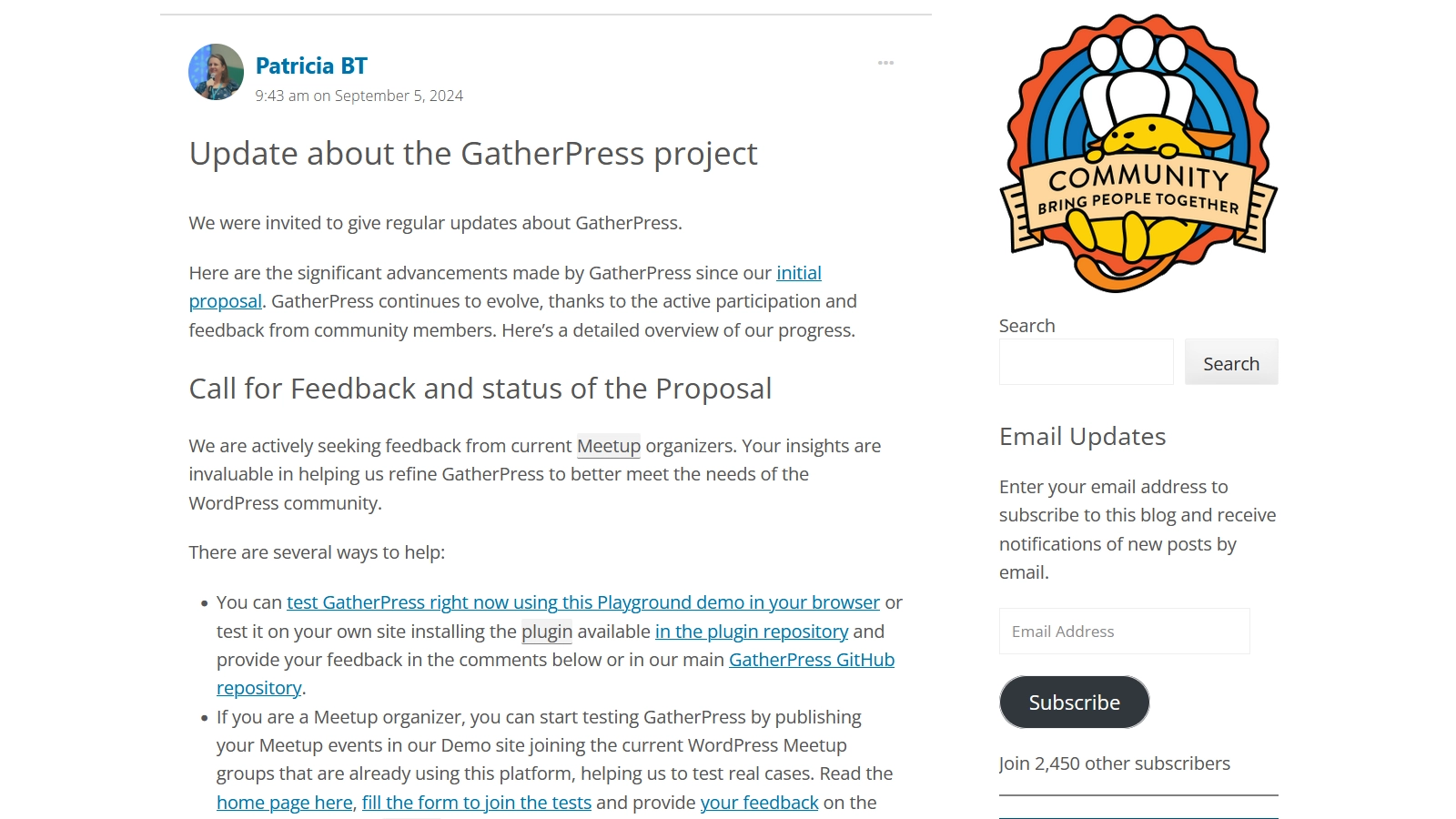 Update post on WordPress Community site